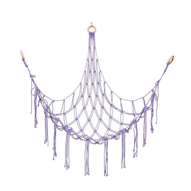 Boho Pluszowy Hamak Zabawka Trójkątny Kształt Wiszący Siatkowy Kosz Do Przechowywania Bawełniane Frędzle Siatka Ścienna Do Sypialni Salonu