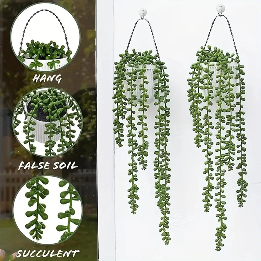 1 Bunch of Realistic Artificial Succulents Lover's Tears Vine Indoor Room Outdoor Garden Balcony Porch Flower Pot Hanging Basket Cuttings Creative Artificial Green Plants Birthday Housewarming Gift