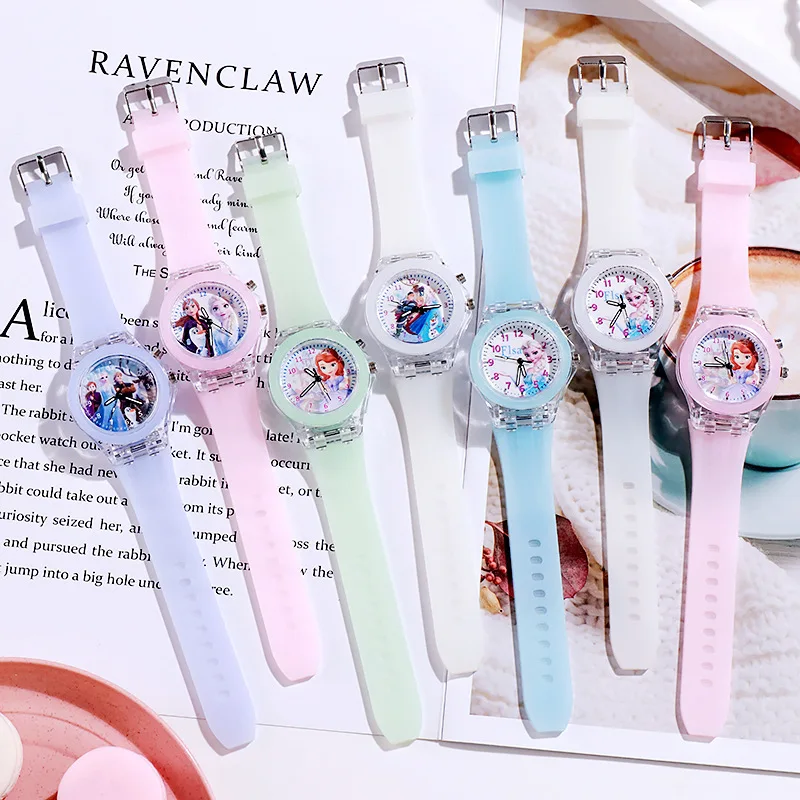 Disney Frozen Watch Princess Aisha Children's Luminous Watch Student Silicone Colorful Lights Watch gifts for girls kids watches 6