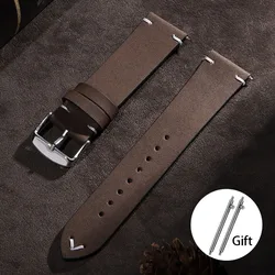 Handmade Vintage Cowhide Leather Watch Band with Quick Release - 22mm (Dark Brown)