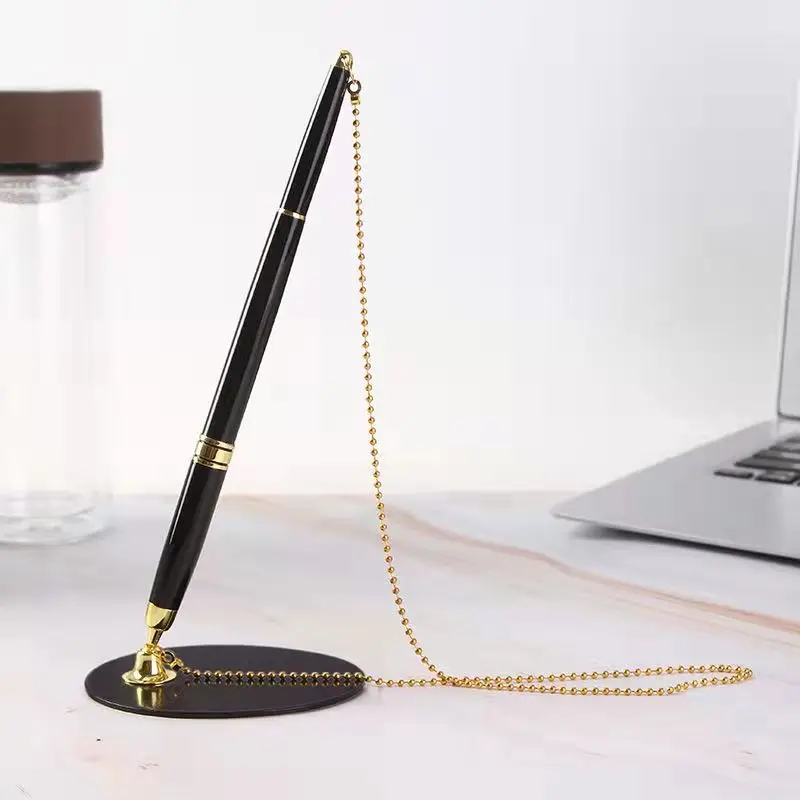 1PcsClassicMetalBallpointPenSecureChainAttachedBaseStandDesk