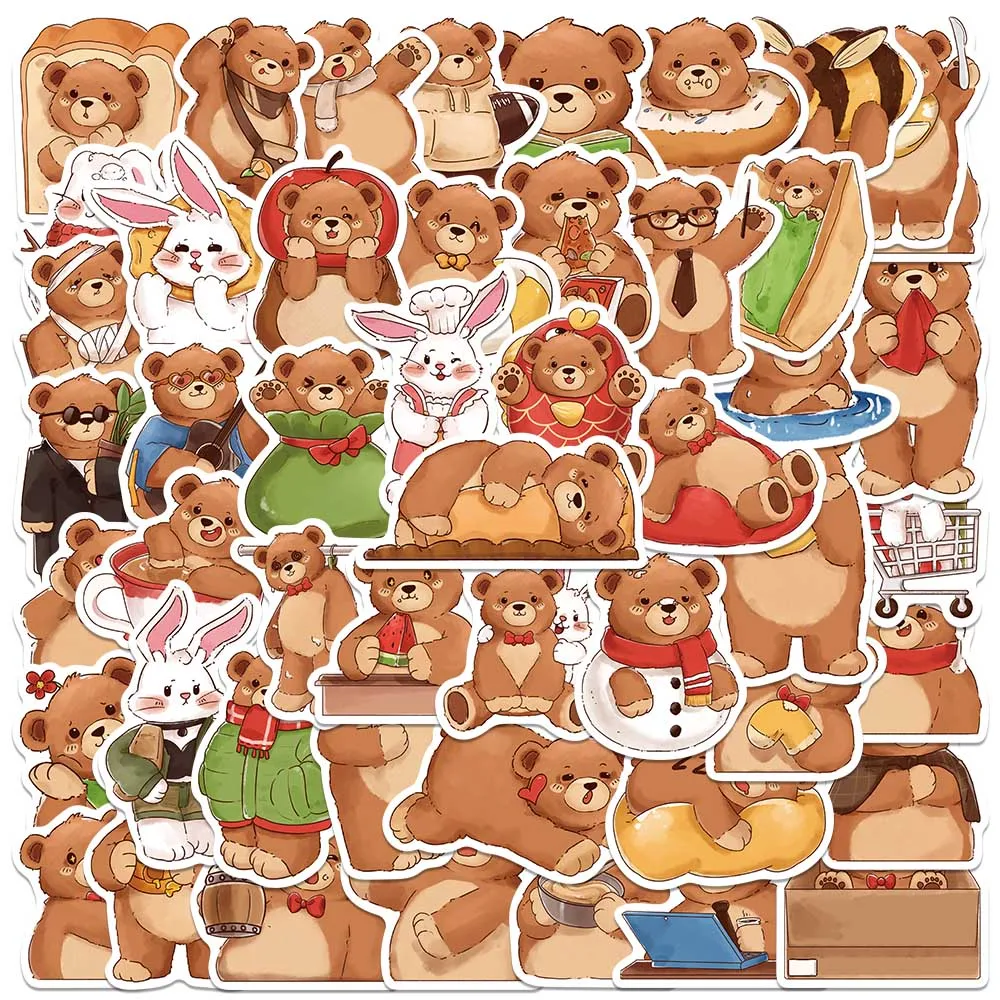 50pcs Brown Bear Stickers Cartoon Cute Graffiti Decals For Kids Laptop Luggage Fridge Water Bottle Notebook Sticker Children Toy