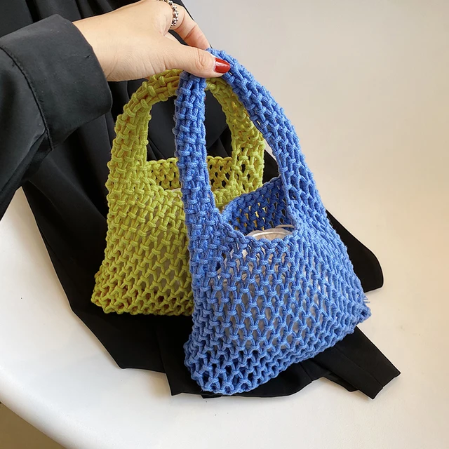 Nuova borsa da spiaggia all'uncinetto per ragazze Corda di paglia estiva Scava fuori Borsa da donna intrecciata a mano Borsa da donna a maglia vuota_voghion.com