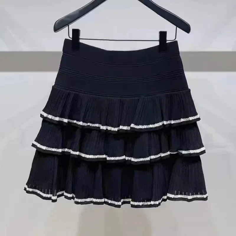 

Women's Striped Casual Skirts New Pleated Ruffles Contrasting Elegant Skirts