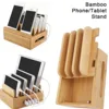Simple Phone Tablet Stand Charging Organizer Box Partitioned Large Capacity Natural Bamboo Smooth Polished Safe To Touch Storage 4