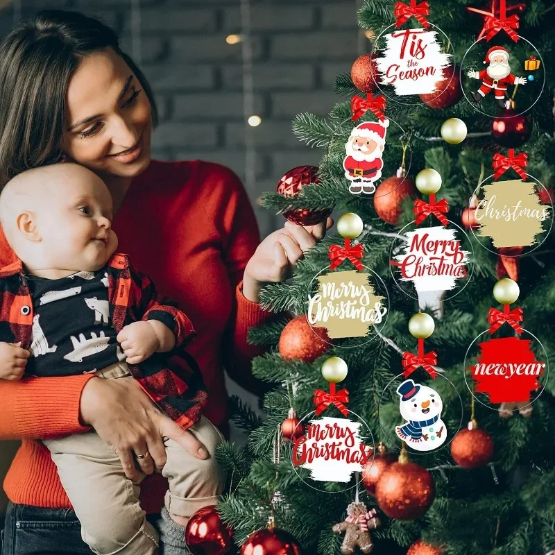 10/5Pcs Christmas Acrylic Circles Discs Clear Blanks Xmas Tree Hanging Ornaments Keychain Charms Bauble New Year Decor for Home