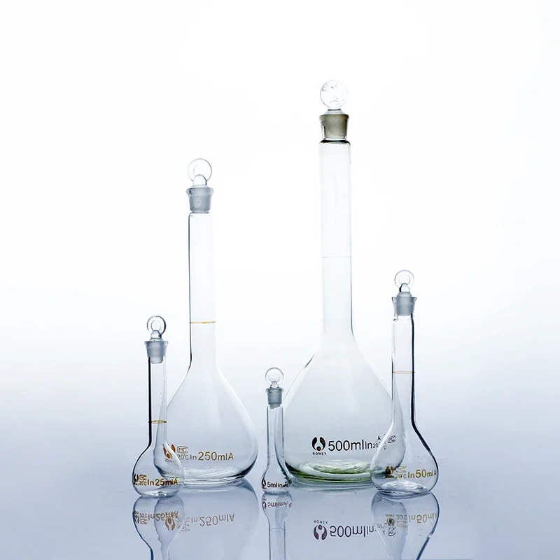 Lab Volumetric Flask Lab Glass Supplies 1pcs 5/10/20/25/50/200/500/1000ml Class A Borosilicate Glass Lab Clear Volumetric Flask With Head Stopper