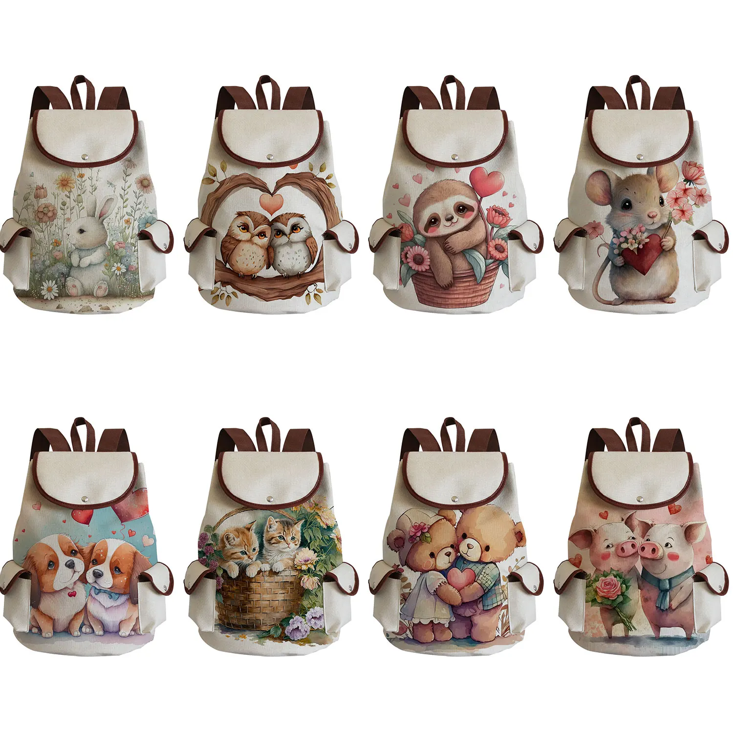 Floral Animal Print The Backpack High Capacity Rabbit and Cat Graphic Women Backpack Cute Casual Child Girls School Backpack