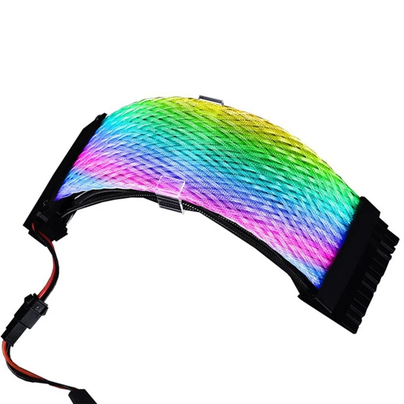 

24Pin RGB PSU Cable Extension Power Supply Sleeved Cable with LED Lighting