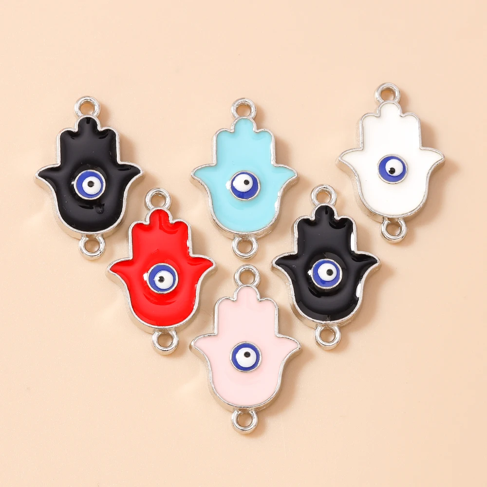 Leslie 10 Stück 16x24mm Emaille Evil Eyes Hamsa Hand Anhänger für Halsketten Armbänder Ohrringe DIY Schmuckherstellung Zubehör
