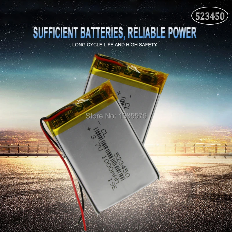 1000mah 3.7V 523450 lithium-ion Polymer lipo Rechargeable batteries for Smart Phone DVD MP3 MP4 MP5 LED Lamp bluetooth headset rechargeable lithium batteries