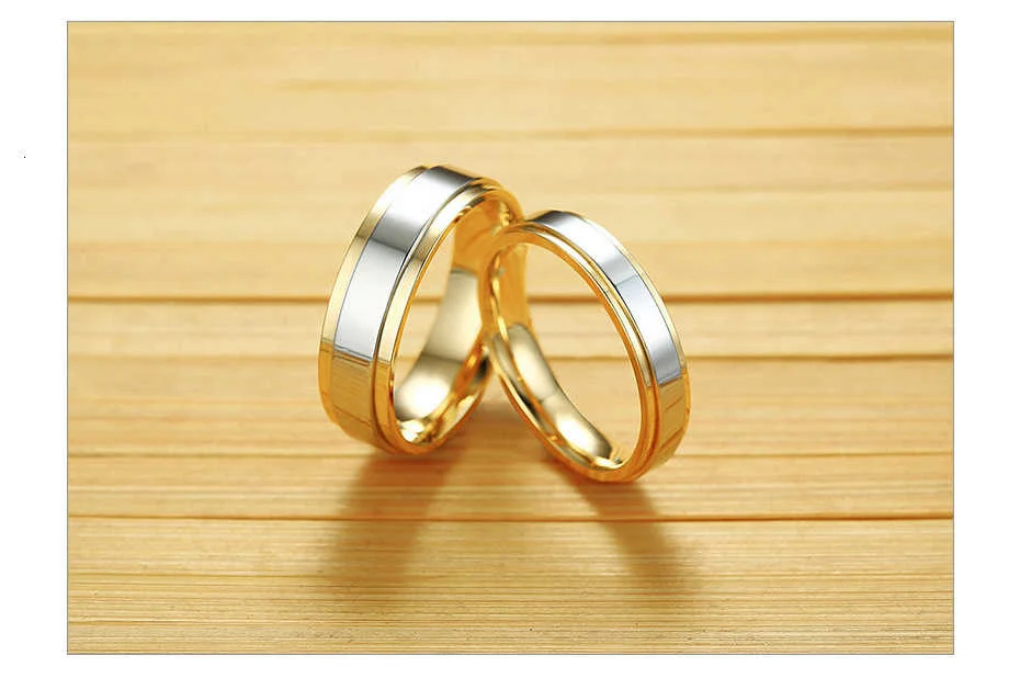 Vnox Goldfarbener Ehering-Ring für Damen und Herren, Edelstahl, für immer Liebhaber, Geschenke, Ring anillo – Detail 6