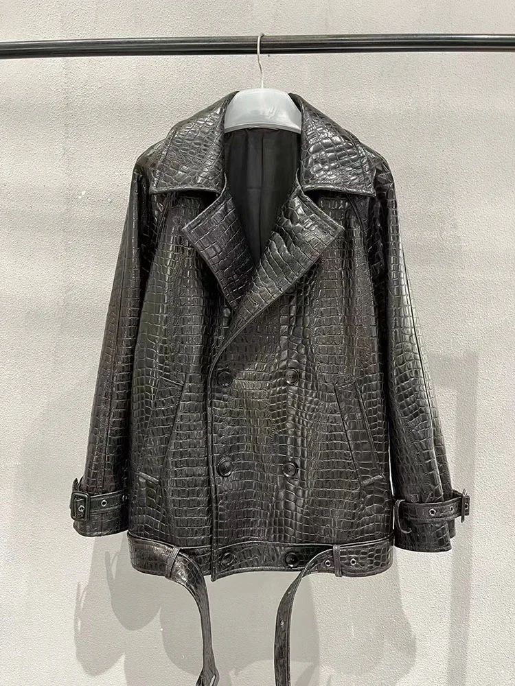 

Тренчкот женский из натуральной кожи, пальто оверсайз в Корейском стиле, модная верхняя одежда, роскошные дизайнерские куртки, Осень-зима 2023