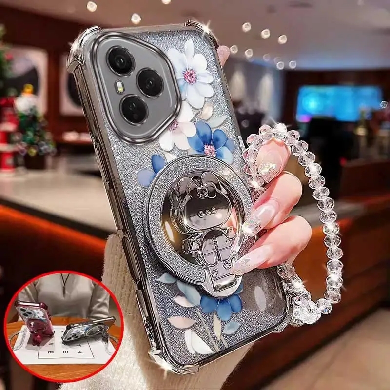 Attractive Flower Phone Case Set with Lanyard and Stand