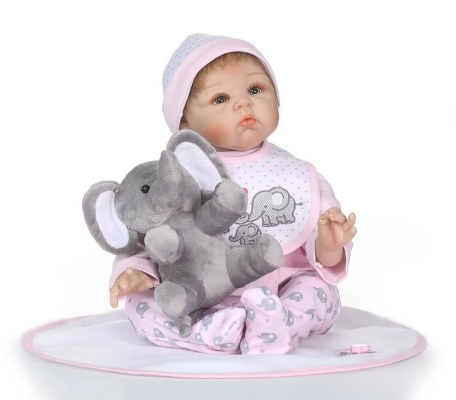 55cm Simulation Silicone Doll 21-inch Realistic Girl Toy Christmas Gift Give Clothes Pacifier Baby Elephant