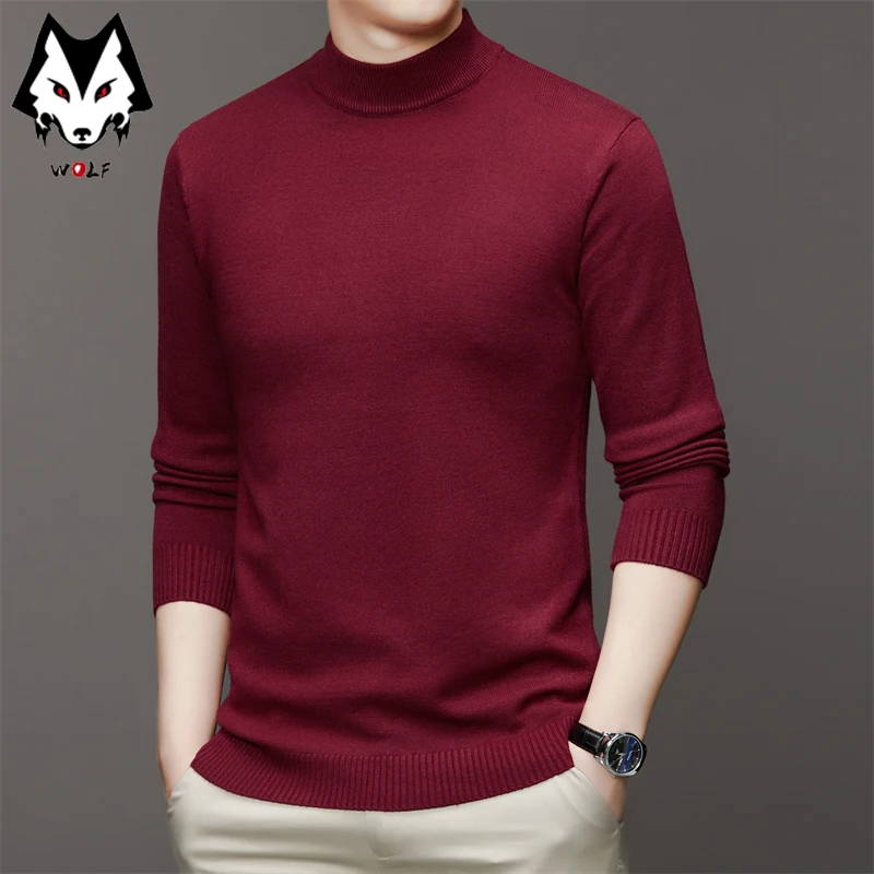 남성용 하프 하이넥 긴팔 단색 스웨터, 부드럽고 따뜻하며 편안한 탑, 베이스가 있는 7 가지 색상