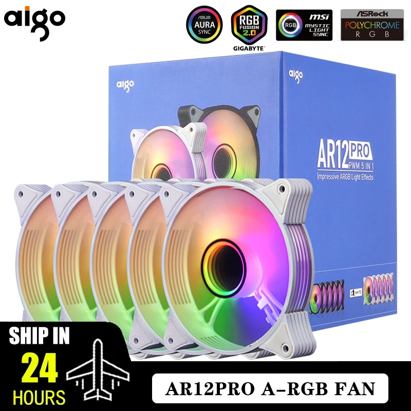 Ventilateur de boîtier d'ordinateur Aigo AR12 PRO 120 mm RGB 4 broches PWM CPU 3 broches 5 V Espace illimité 12 cm