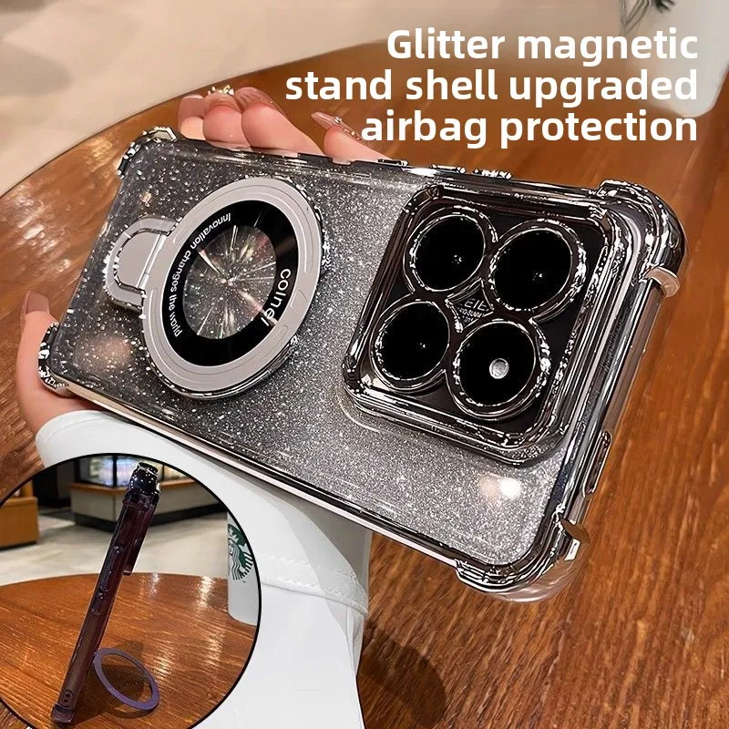 Fashion Electroplating Glitter Glossy Shockproof Case with Magnetic Bracket