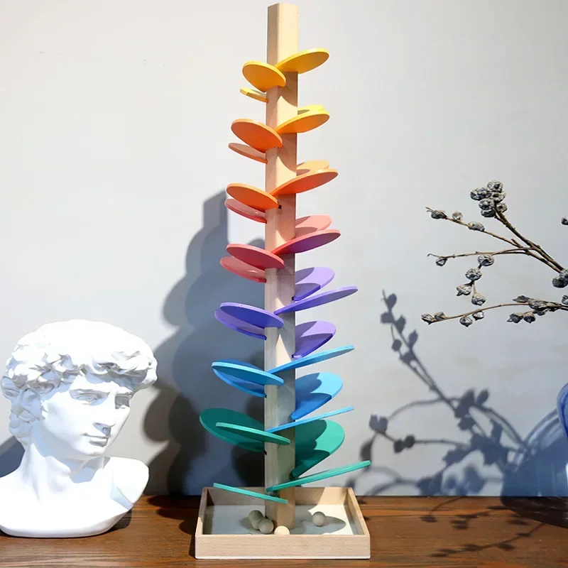 

72cm Montessori Baby Wooden Spelling Building Blocks Petal Tree Toy Rainbow Ball Children Small Track Educational Toy Kids Gift