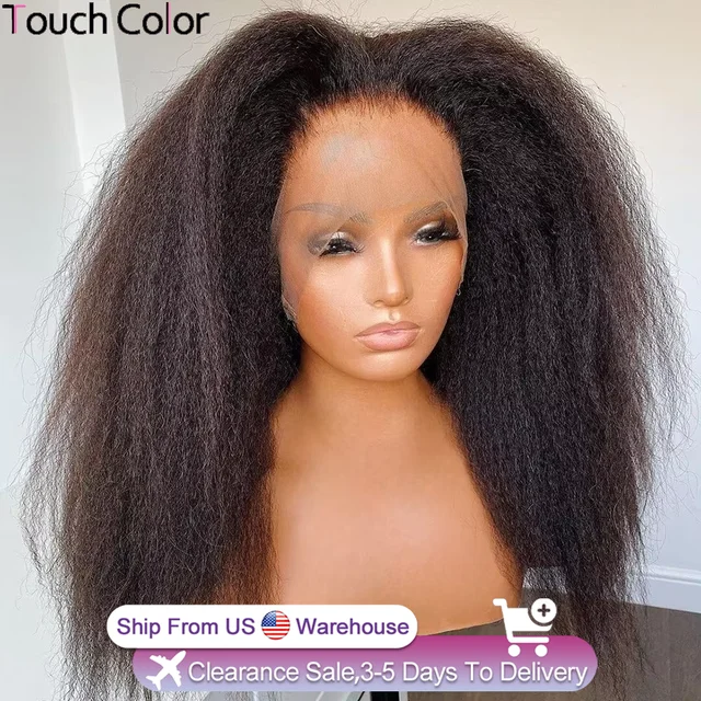 Perruques en cheveux humains Kinky Straight 13x4 Lace Front pour femmes, perruque brésilienne Yaki Straight HD transparente avec closure 4x4 pour femmes 1
