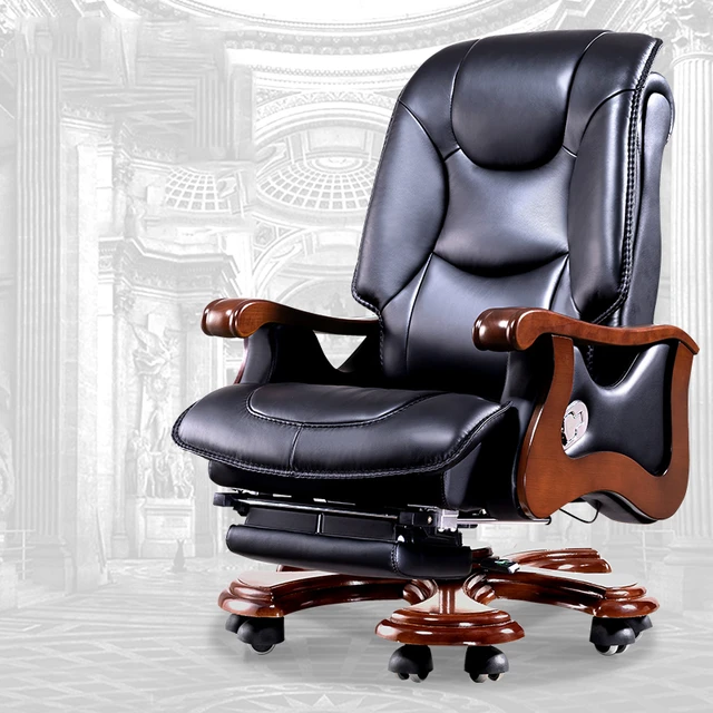 Chaise de bureau ergonomique vintage en cuir sans roulettes avec