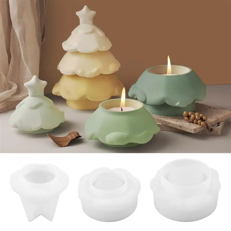 Double Layer Christmas Tree Candle Cup Silicone Mold DIY Gypsum Cement Storage Jar Mold Candlestick Aromatherapy Container Mould