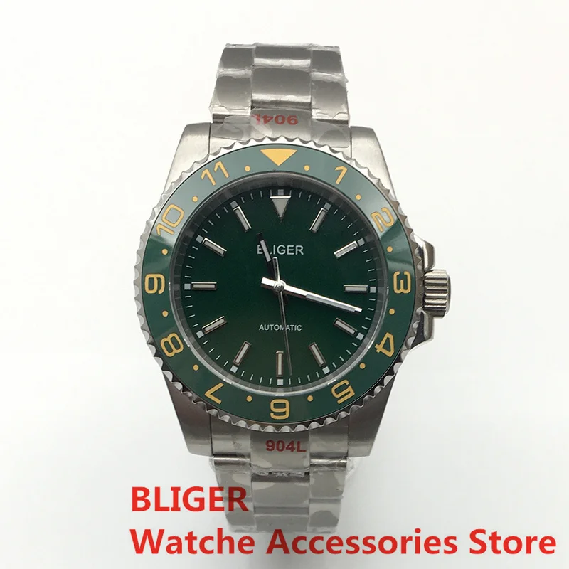 

Bliger 40mm Ceramic GreenBezel Green Dial NH35 Movement Sapphire Glass Luminous Automatic Mens Watch Stainless Steel Strap