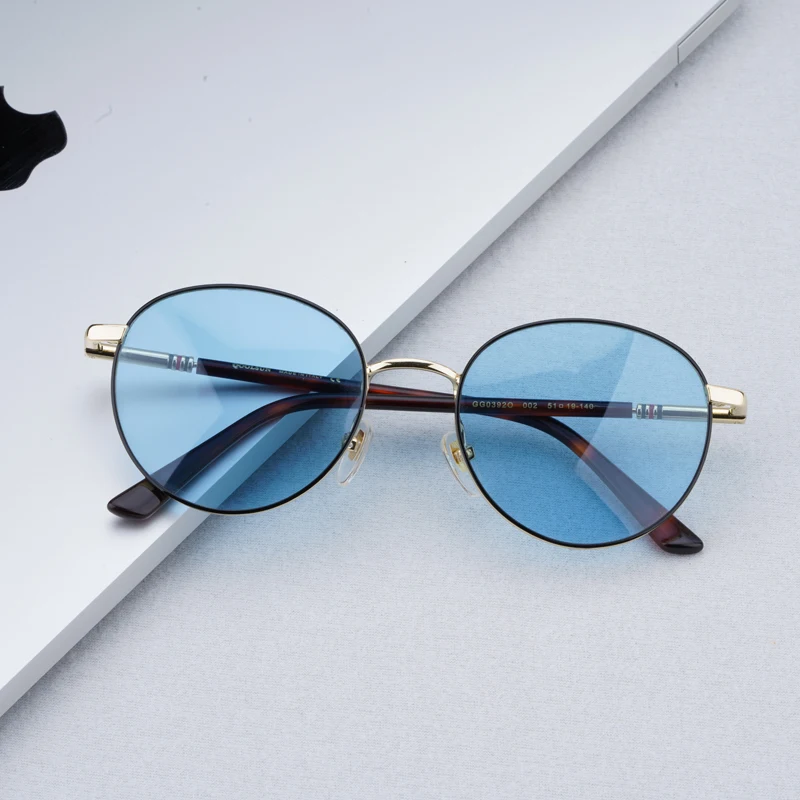 Metal Spring Hinge Sunglasses Polarized Round Sunglasses Women Blue Sun