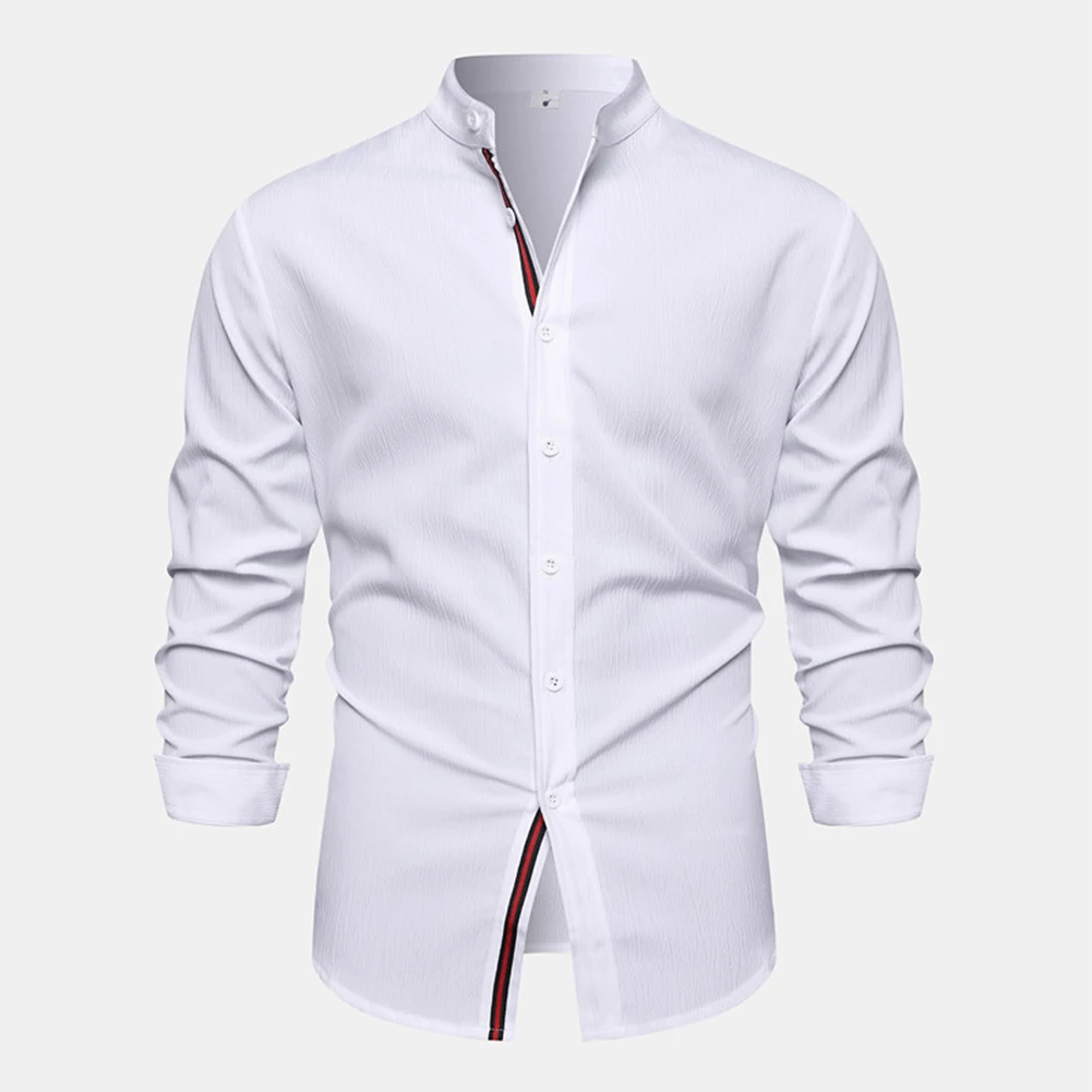 All Season Men's Solid Color Shirts Casual Formal Classic Stand Collar Long Sleeve Shirt And Blouse Tops Male