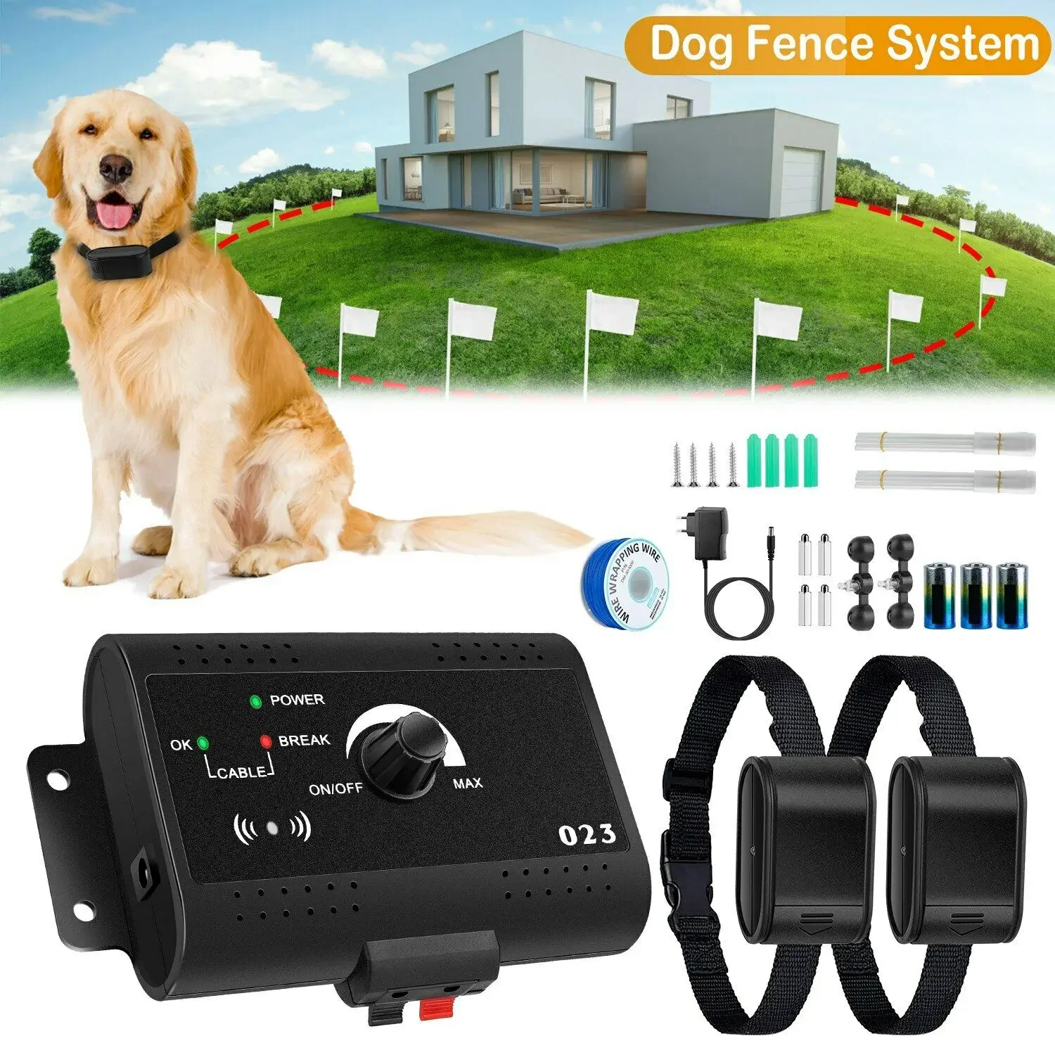 

Dog Fence Containment System Pet Dog Remote Transmitter Training Collar Electric Shock Sound Collar Waterproof Pet Dog Supplies
