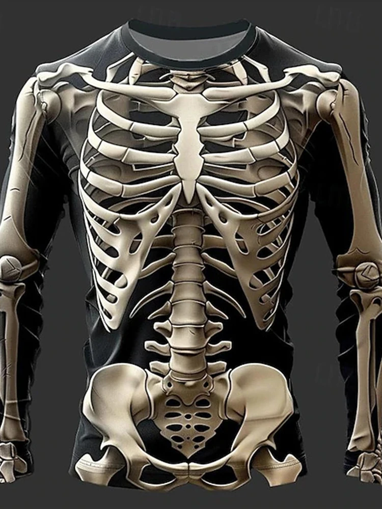 thumbnail image 1 of Camiseta de Halloween con esqueleto de órganos y atmósfera de terror, camiseta con estampado 3D de huesos para hombre, camiseta para exteriores para hombre, 1 of 4