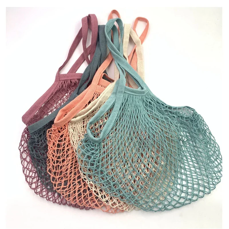 Totes Mesh Bag Cotton String Produce Shopping Turtle-bags Grocery Long Handle Net Shoulder-Bag Fruit Vegetable Reusable - 2