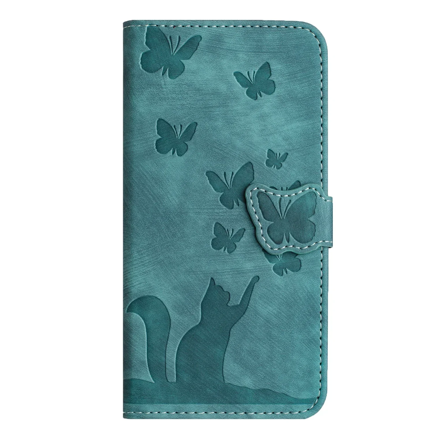 Cat & Butterfly Leather Wallet Flip Phone Case - Elegant and Functional Back Cover