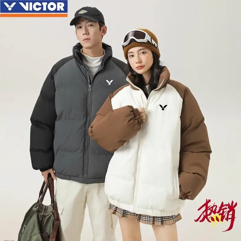 Victor Winter New Men's and Women's Same Bread Clothes Contrasting Color Splicing Thickened Warm Long-sleeved Jacket