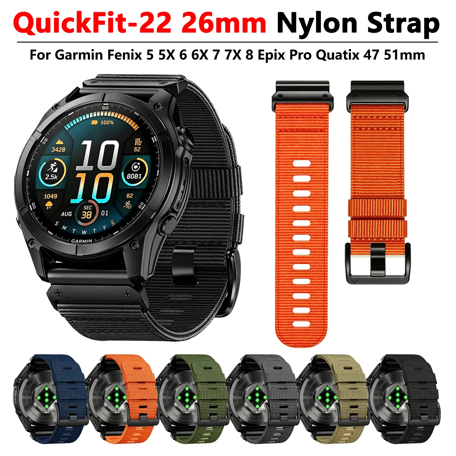 Military Tactical Woven QuickFit Watch Strap, 22mm/26mm