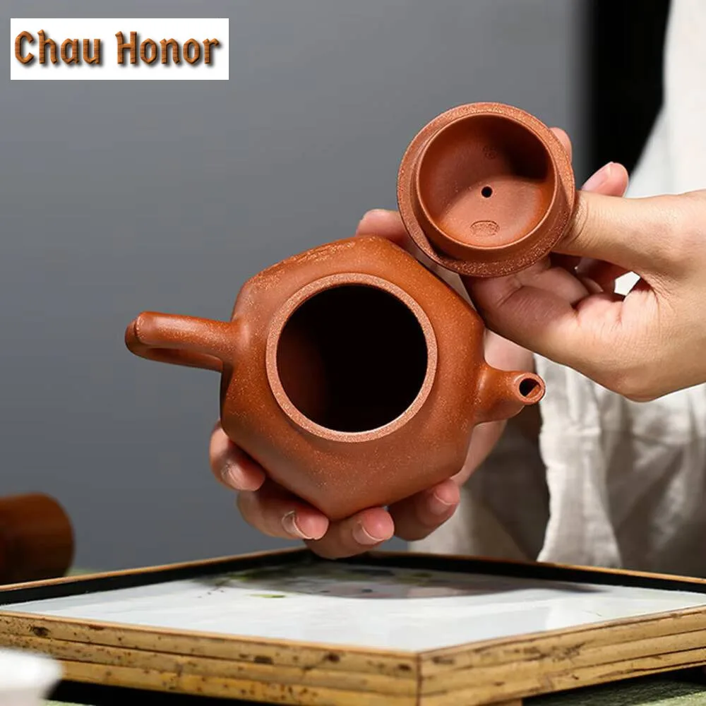 180ml Yixing Purple Clay Teapot Handmade Square Pot Zhu Mud Beauty Kettle with Filter Household Customized Tea Sets Collection