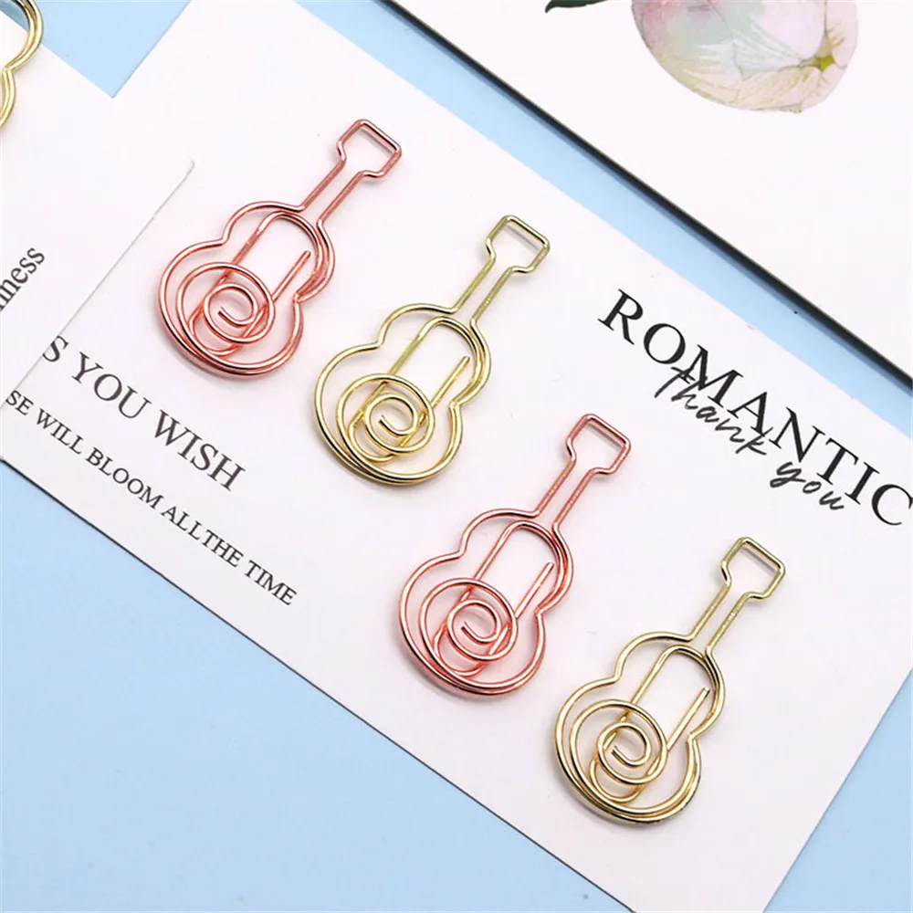 10pcs gold Metal music guitar Shape Paper Clips Golden Color Kawaii Cute Bookmark Clip Stationery Office School Supplies