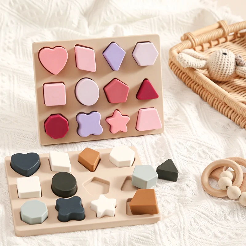 

New Baby Silicone Montessori Toys Geomet Jigsaw Puzzle Nested Stacking Toys BPA Free Preschool Educational Games Kids Gifts
