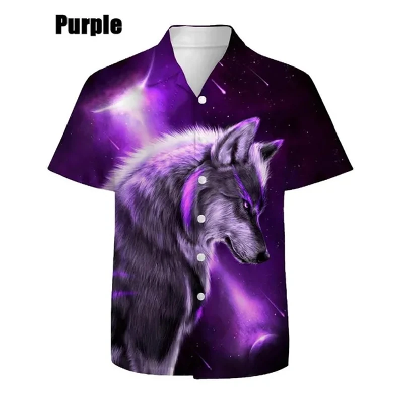 thumbnail image 1 of Camisas de manga corta con estampado 3D de animales y lobos, estilo moderno y moderno, con botones gráficos, para hombre, 1 of 5