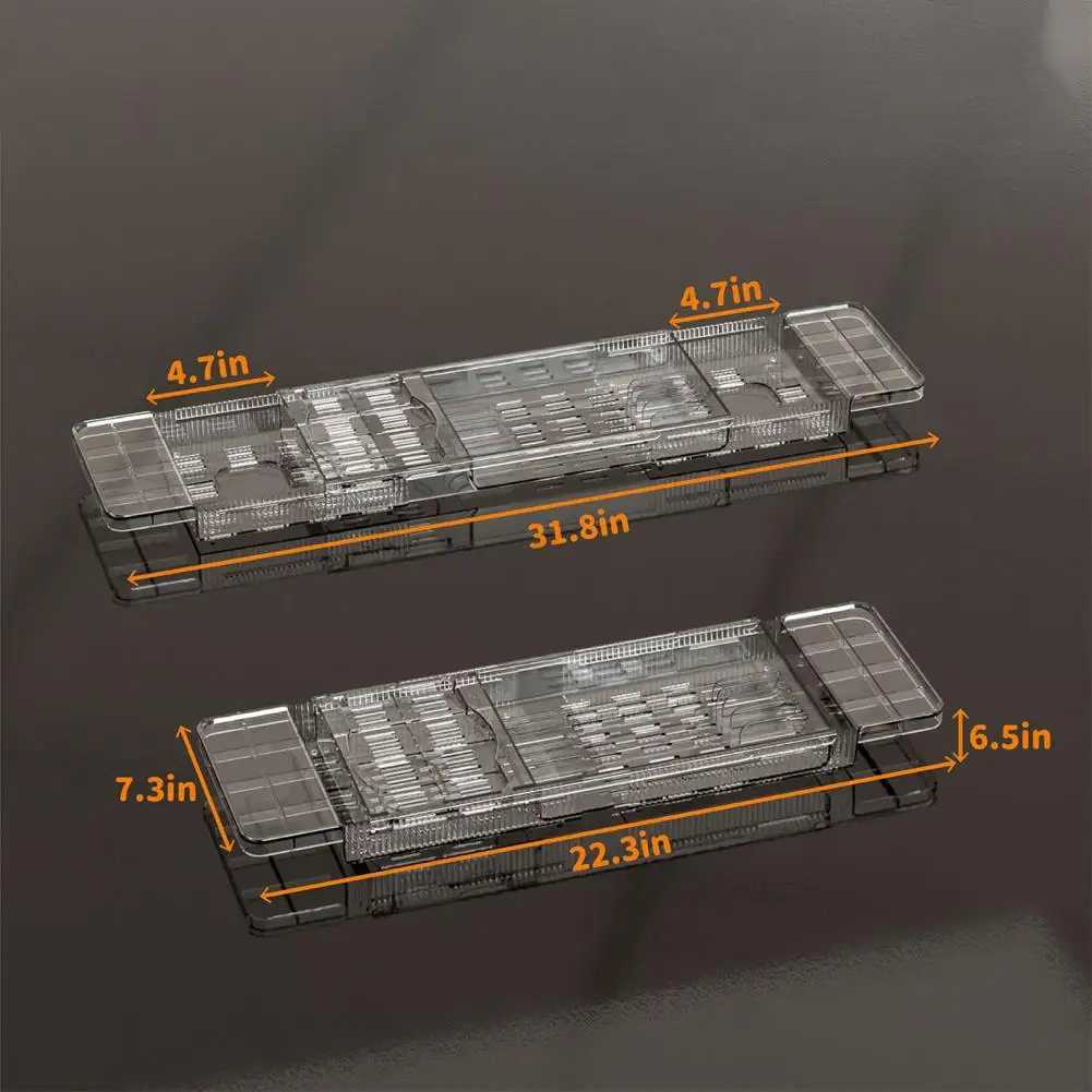 Bathtub Caddy Tray Adjustable Retractable Large Capacity Transparent Anti-slip Tub Storage Rack Clear Acrylic Bathtub Shelf 6