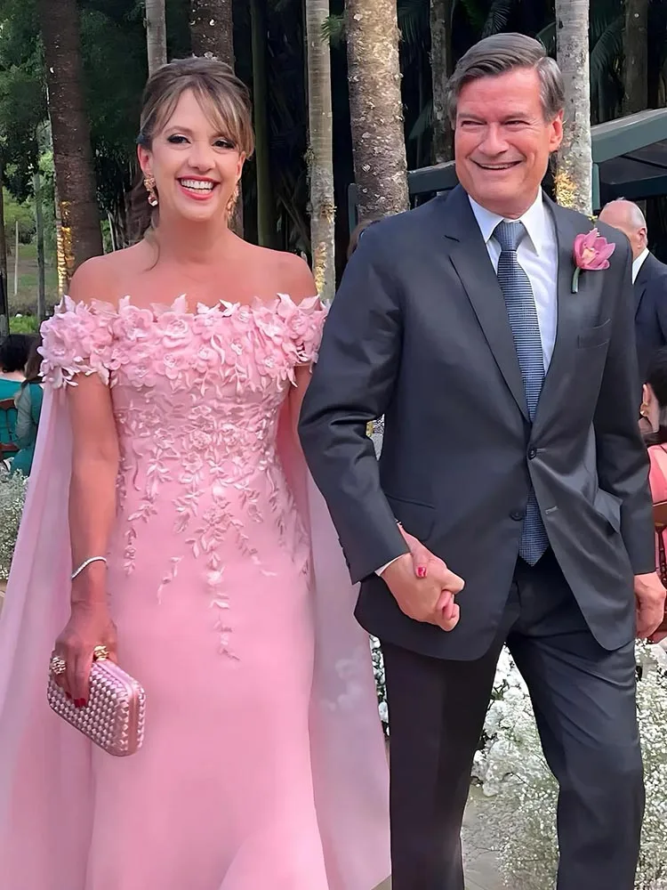 With Cape Wedding Guest Dress Off The Shoulder Appliqued Chiffon Mother of the Bride Dress Wedding Guest Formal Occasion