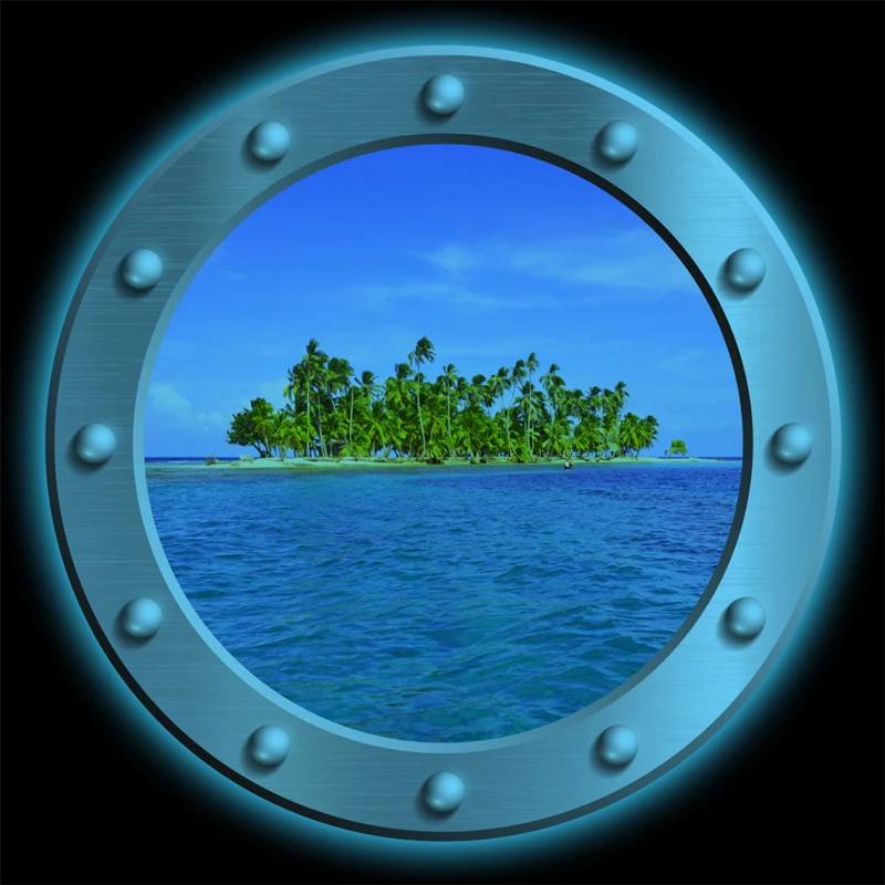 Sea View Luminous Porthole Stickers Palm Tree Island Mural Glow in the Dark Room for Home Decoration on Wall Door Window Fridge
