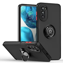 Versatile Silicone Ring Holder Phone Case - Durable Hard PC Cover with Built-In Stand for MOTOG STYLUS 2022 5g (Black Red)