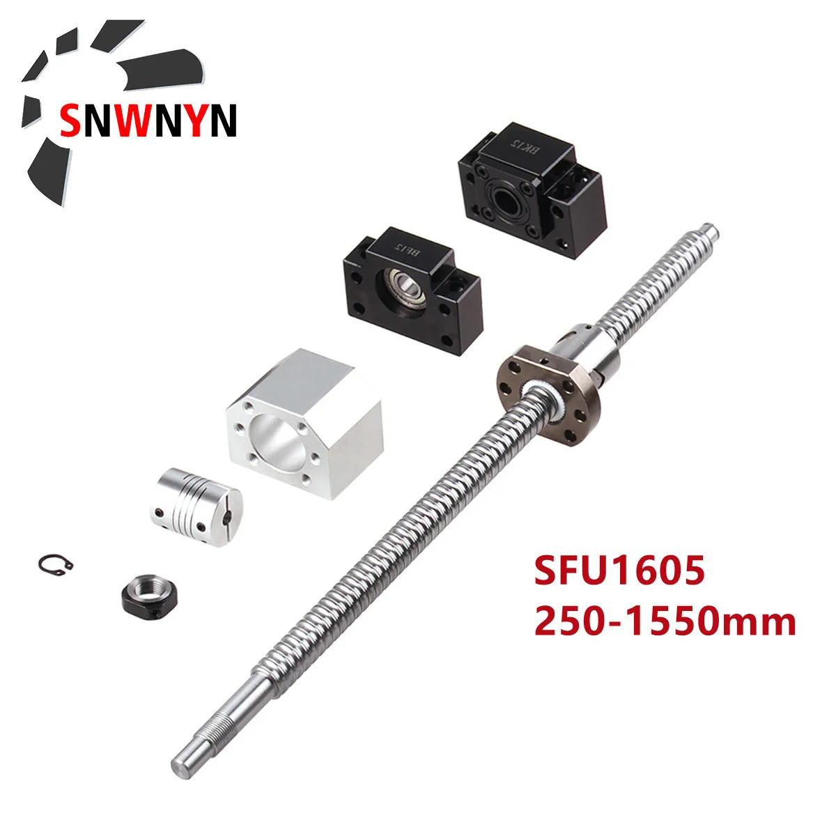 RM1605-1000mm ballscrew with Ballnut housing & coupler and BK/BF12 For CNC 