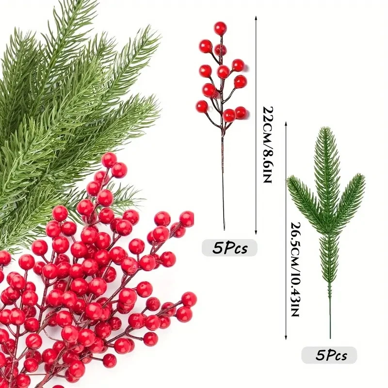 Christmas decorations 10pcs Christmas artificial pine branches red berry branches Christmas tree wreaths gift decorations home accessories
