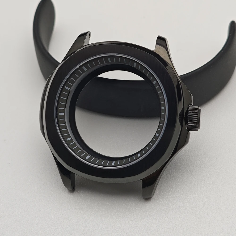 Black Steel Watch Case with Chapter Ring and Sapphire Glass, 39.5mm