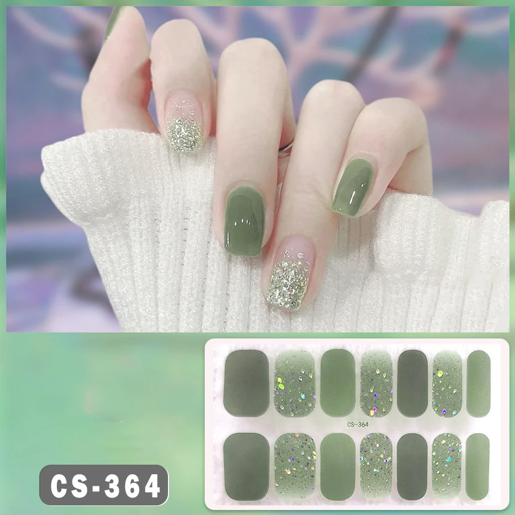 14Tips Foil Gel Nail Stickers Heart Self-Adhesive Glittering Gel Nail Polish Strips Simple Art Stickers DIY NAil Art Making