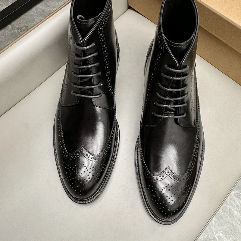 Italian Calfskin Brogue Dress Shoes For Men, Business Casual, Daily Wear, Genuine Leather Sole, British Style, Cozy Slip-On