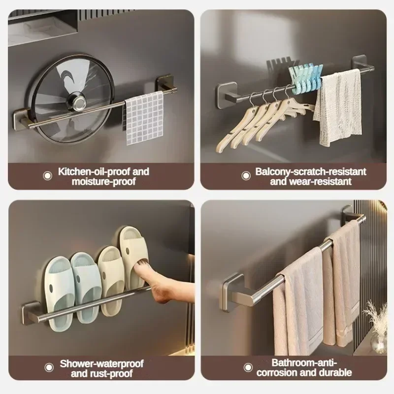 Bathroom Towel Holder White Without Drilling Bathroom Black Towel Rack Bar Self-Adhesive TowelRack TowelRail New