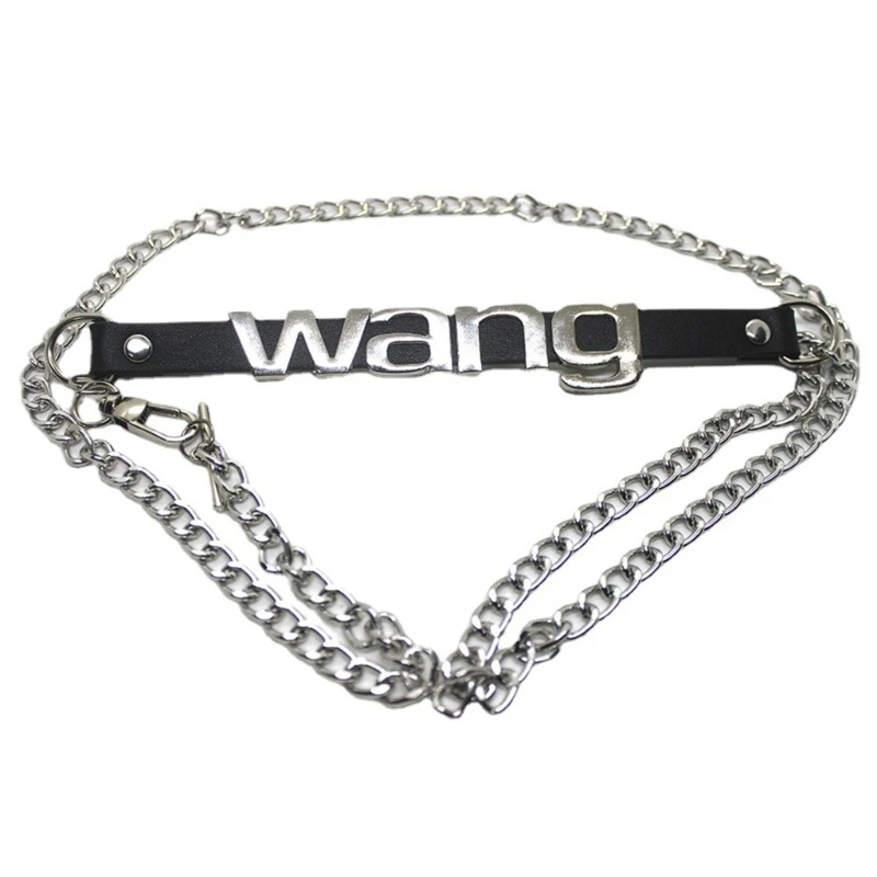 

Women Alloy Waist Belt Y2K Style Adjustable Waist Belt Metal Women Dress Shirt Waist Belt with WANG Letter Decor Dropship